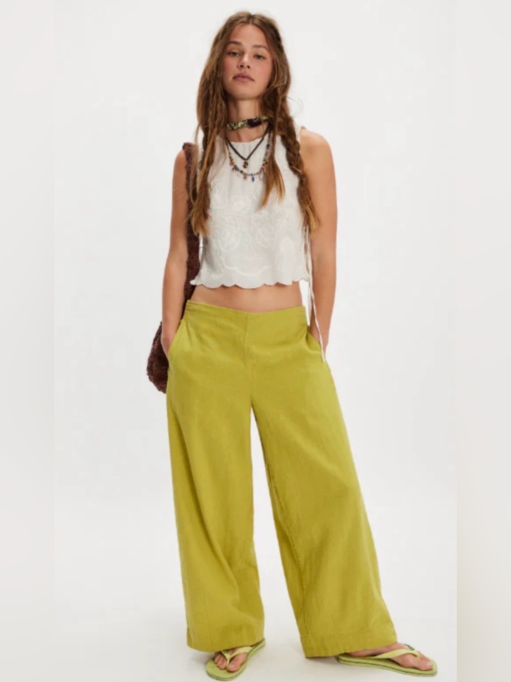 NWT FREE PEOPLE FREE EST DEMI COTTON LINEN PANTS PALMA